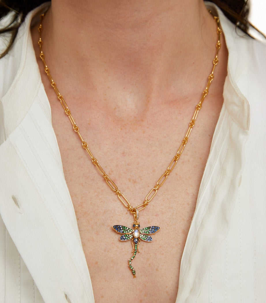 Annoushka dragonfly pendant yellow gold with diamonds and sapphires - British product
