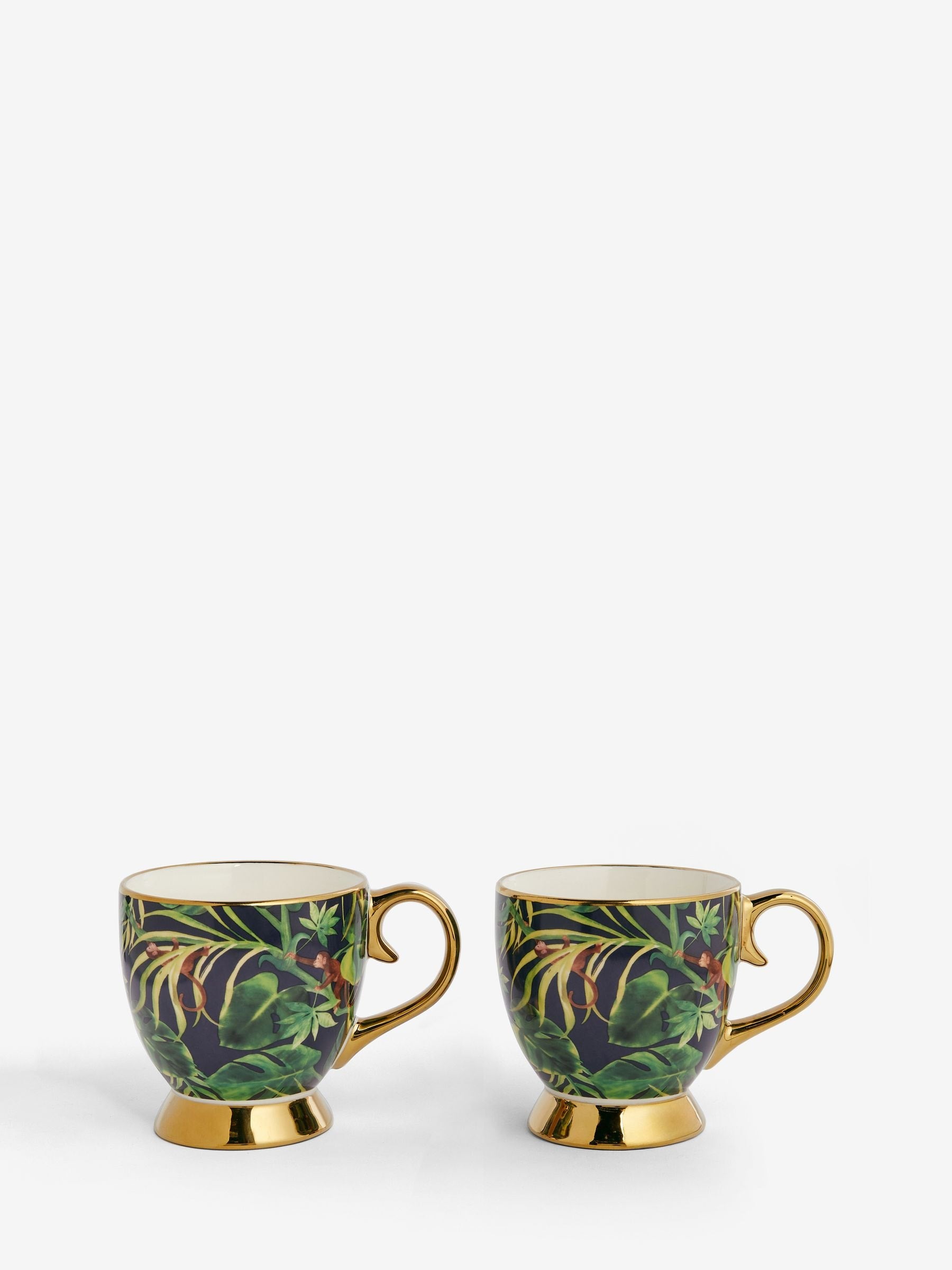 Clarke & Clarke set of two Monkey Business footed fine china mugs - British product