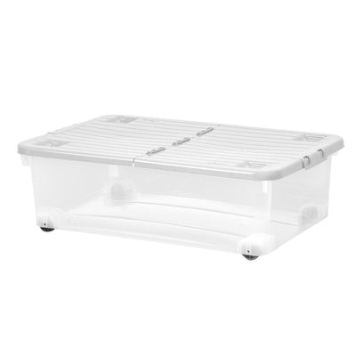 Costco UK Wham 32 Litre Clear/Cool Grey Storage Box with Wheels and Folding Lid - 5 Pack- Buy online at McGrocer