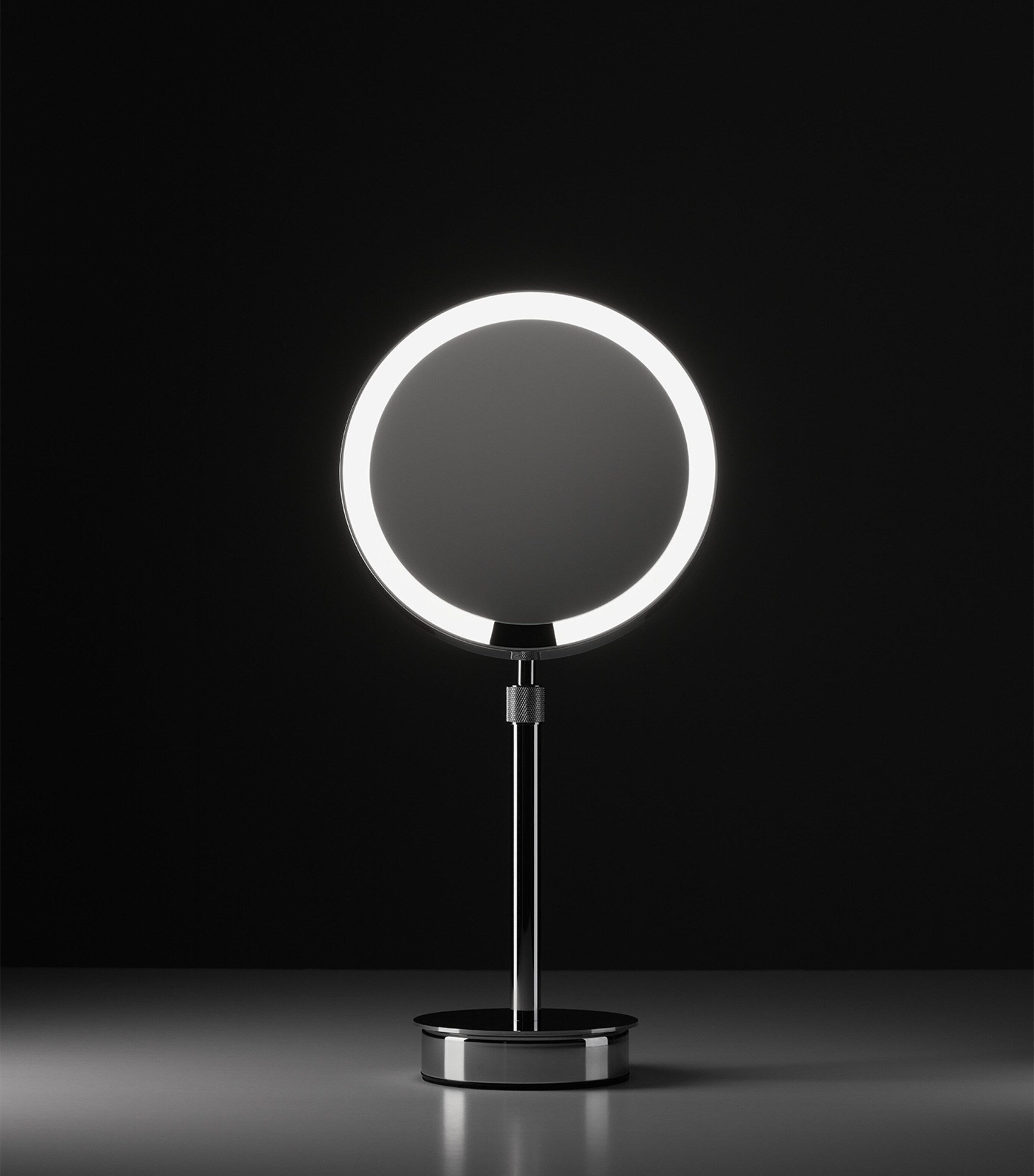 Decor Walther light-up round cosmetics mirror, approximate size 44cm by 21.5cm by 13cm - British product