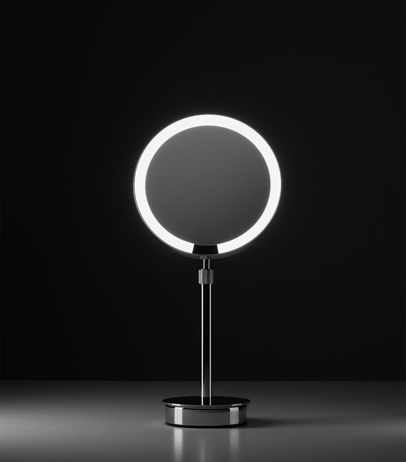 Decor Walther light-up round cosmetics mirror, approximate size 44cm by 21.5cm by 13cm - British product