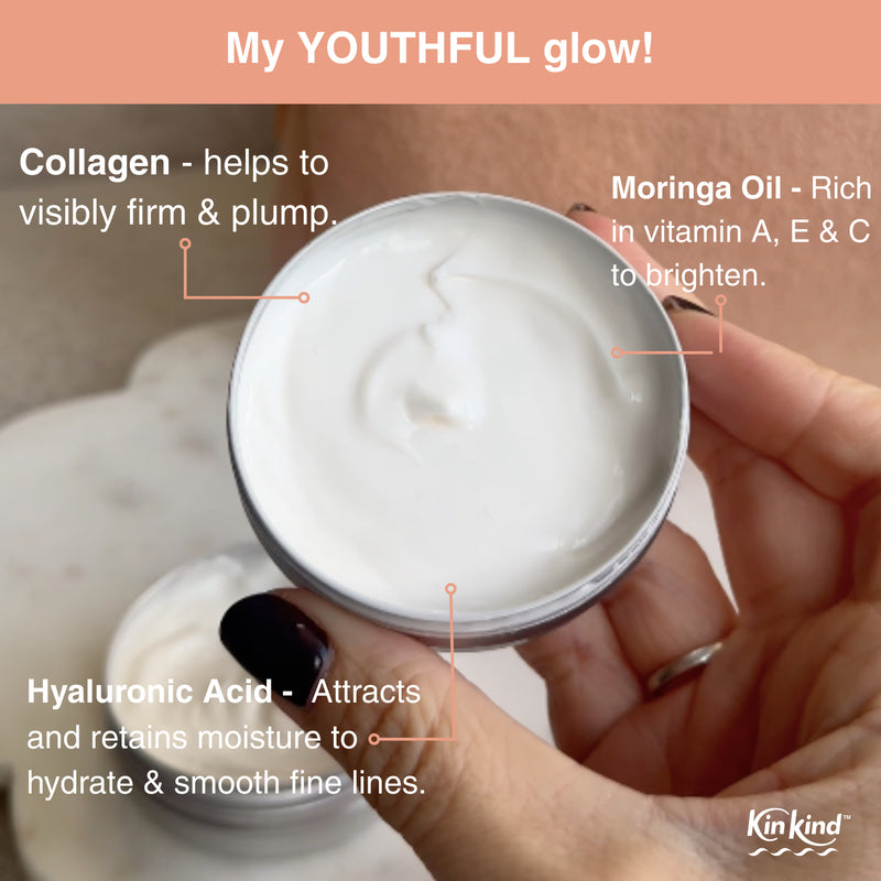 My YOUTHFUL glow collagen and moringa oil face moisturiser, UK version