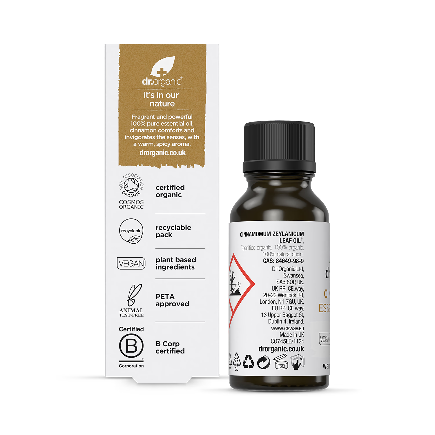Dr Organic Cinnamon essential oil 10ml, imported from the UK