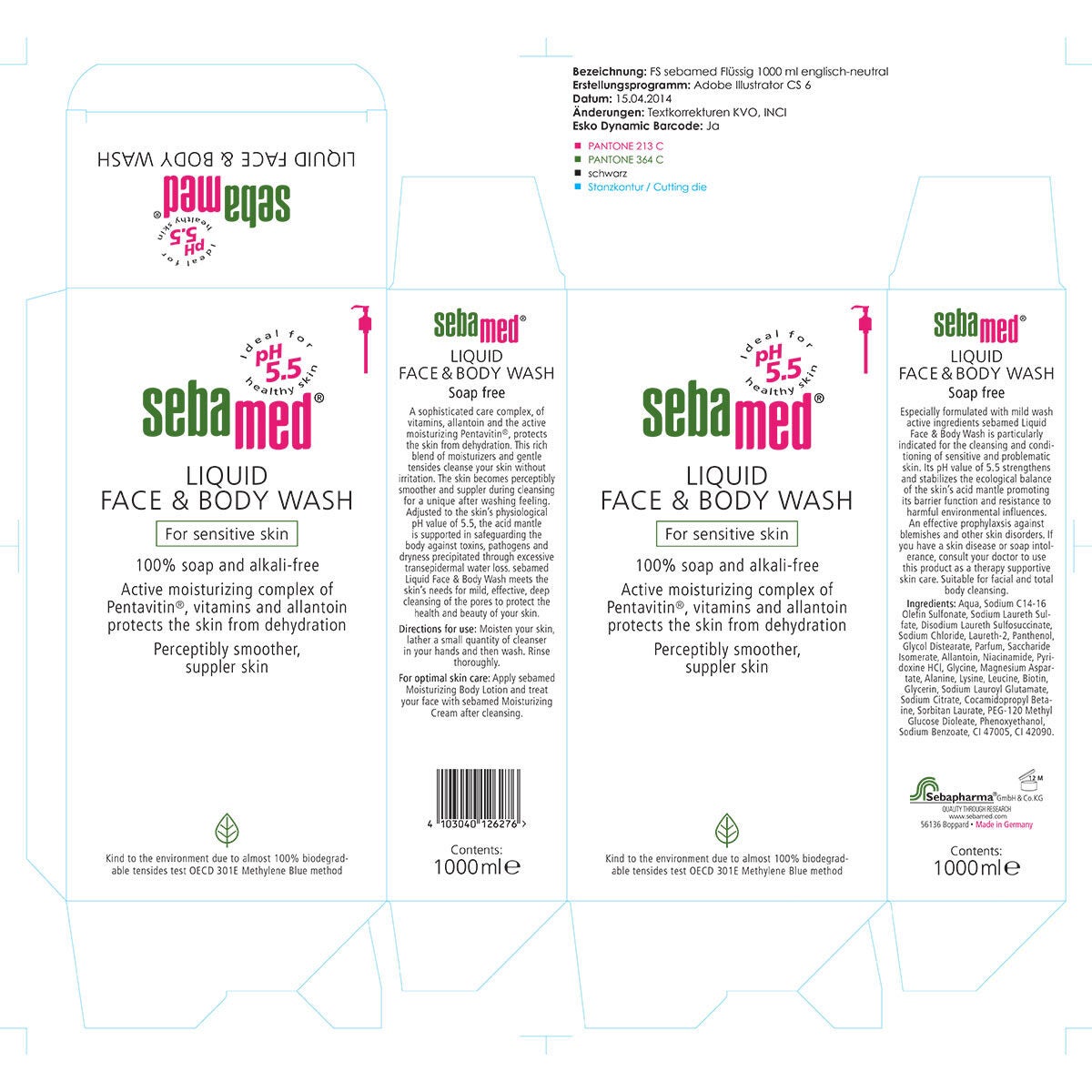 Sebamed face and body wash with pH 5.5, 1L bottle (British brand)