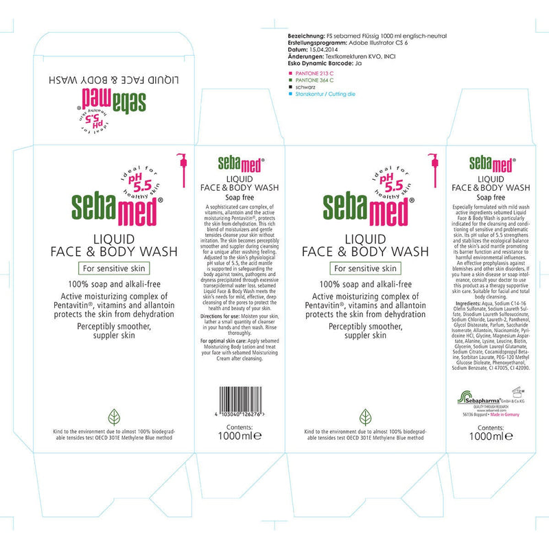 Sebamed face and body wash with pH 5.5, 1L bottle (British brand)