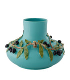 Hand-Painted Earthenware Vase with Olive Motifs, 22.5cm Height, 6.1L Capacity