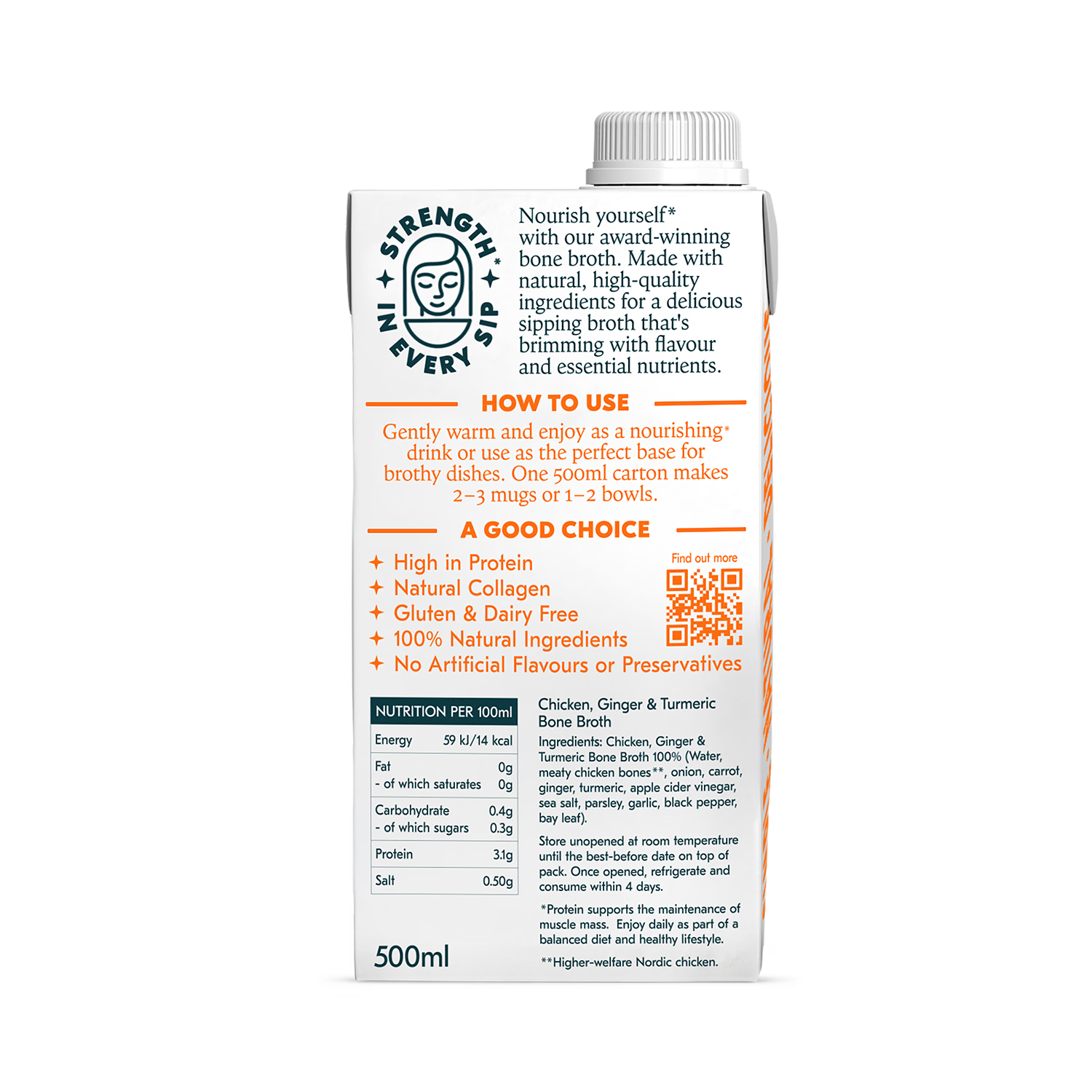 Freja bone broth Chicken Ginger Turmeric 500ml (British brand)