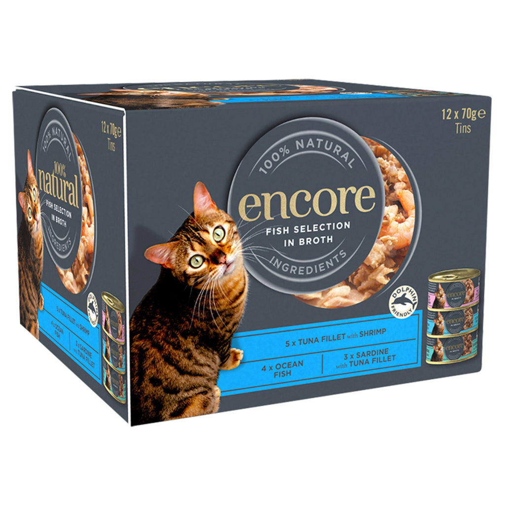 Encore Natural Fish Selection In Broth Cat Tins 12x70g