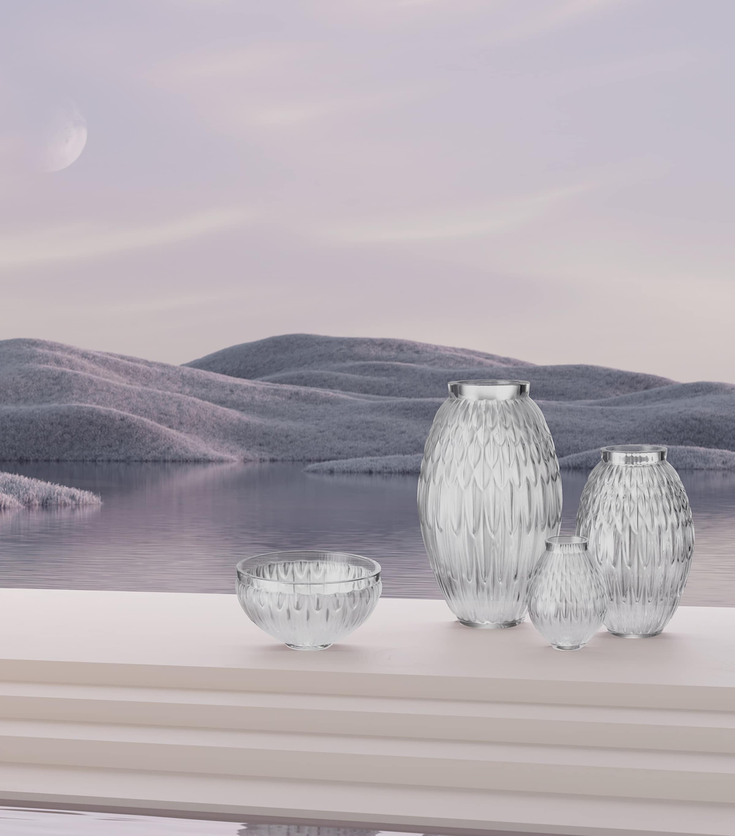 Lalique Crystal Plumes Bowl 20cm, UK version