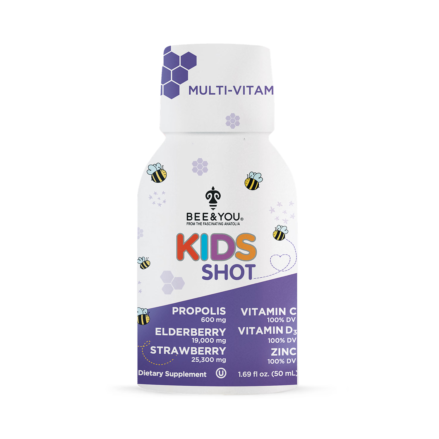 BEE&YOU propolis elderberry juice shots for kids 50ml pack of 12 - British product