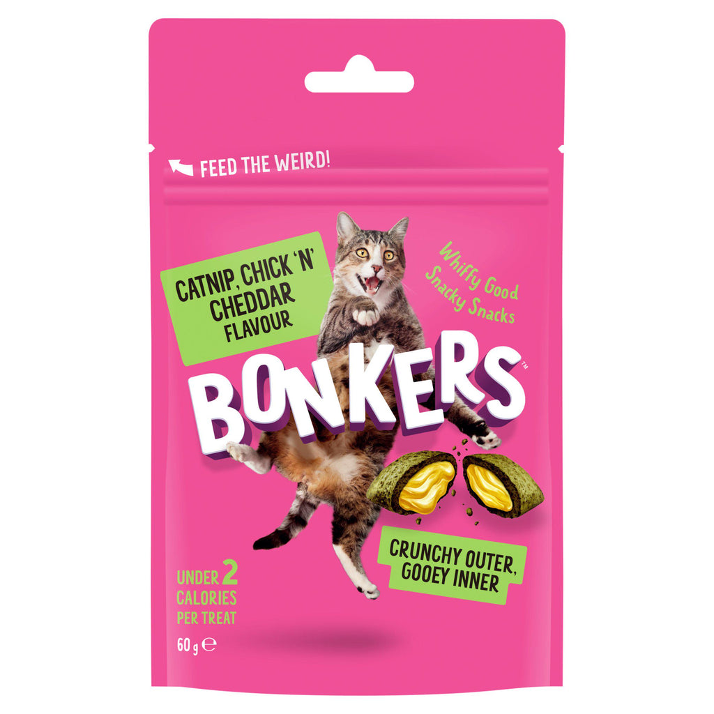 Bonkers Catnip Chick N Cheddar Flavour Cat Treats 60g