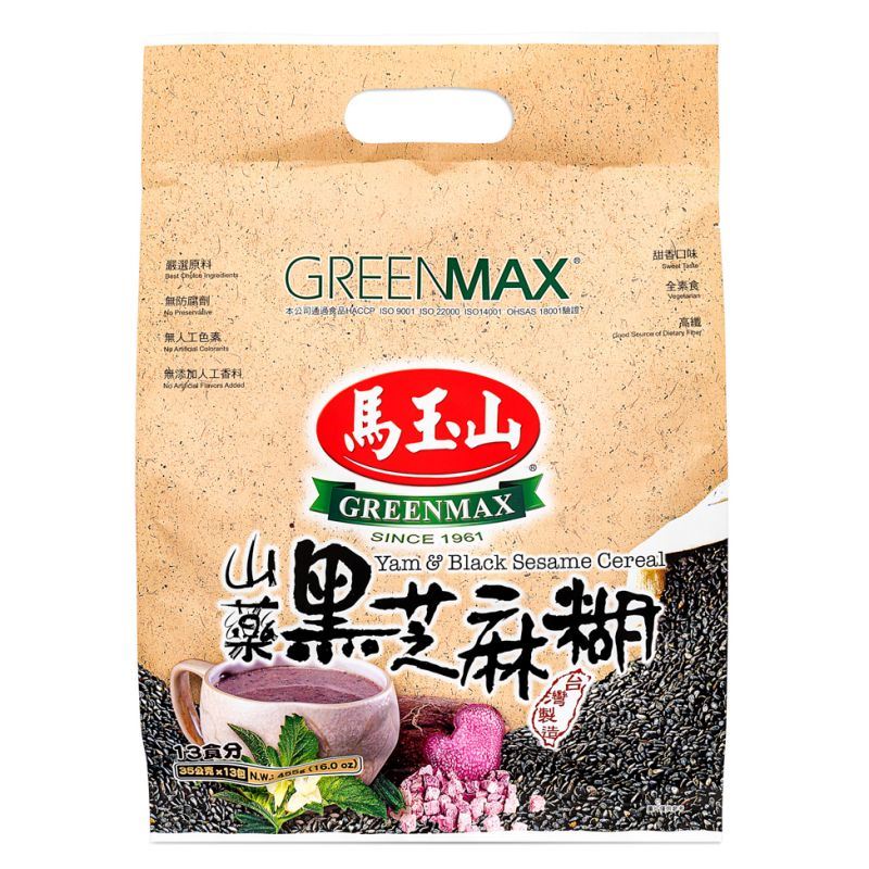 Greenmax yam and black sesame cereal drink, UK version