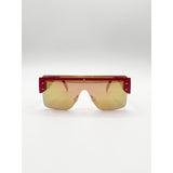 SVNX flat top sunglasses with pink mirror lens, imported from the UK