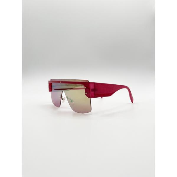 SVNX flat top sunglasses with pink mirror lens, imported from the UK