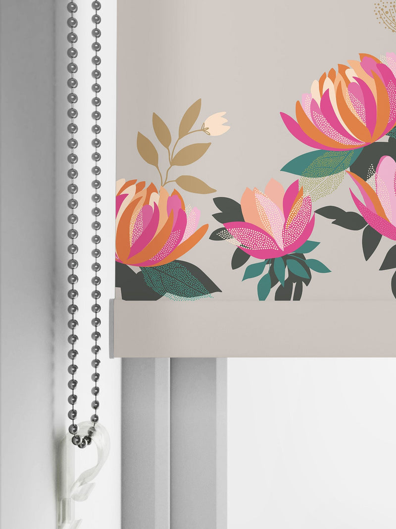 Sara Miller pale grey peony border roller blind, UK version