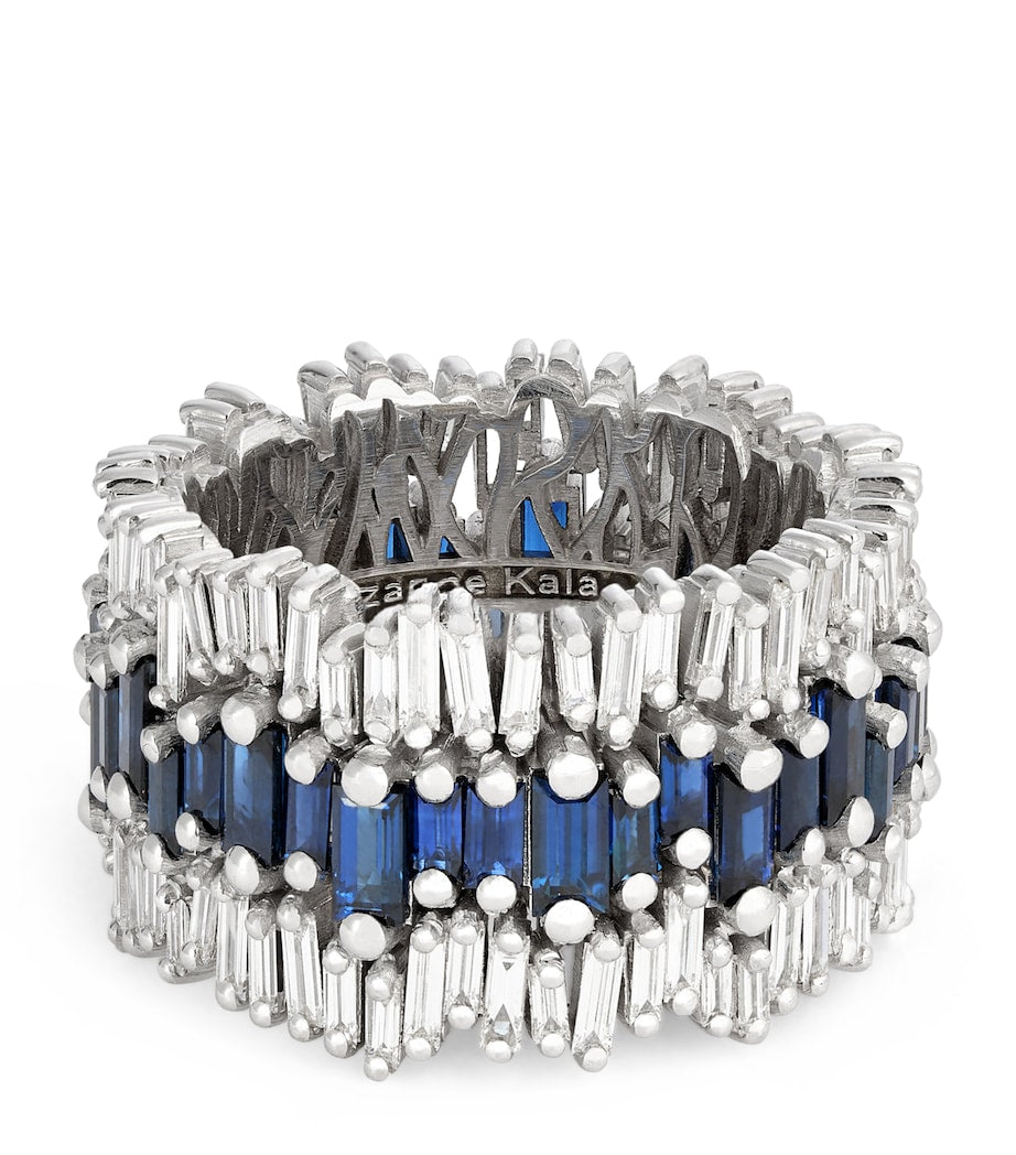 Suzanne Kalan white gold diamond blue sapphire eternity band - British product