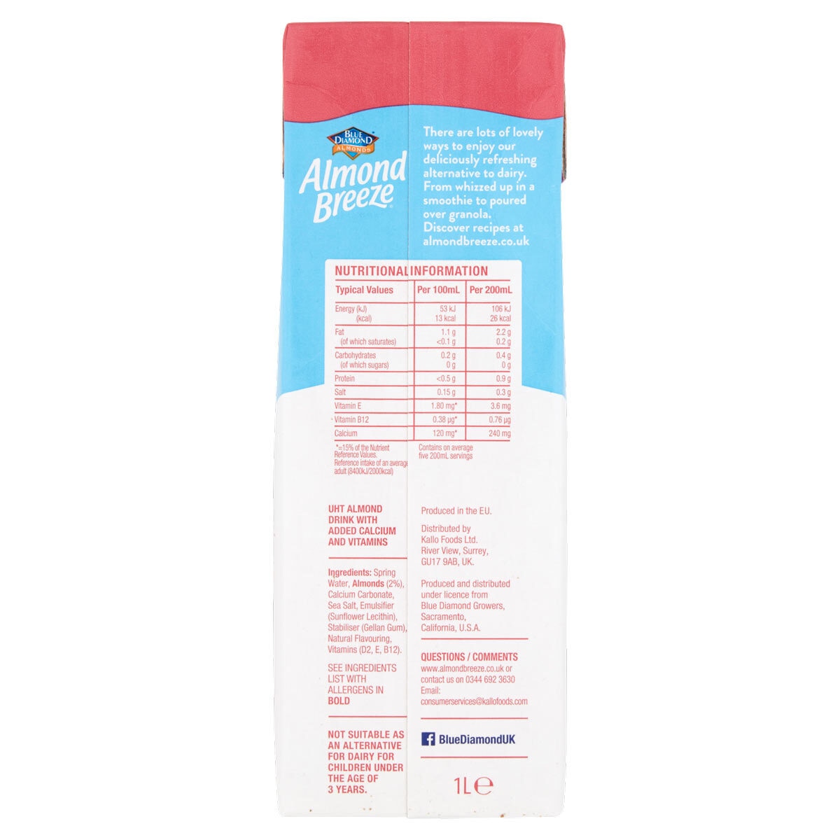 Blue Almond unsweetened almond drink 8 x 1L - British product