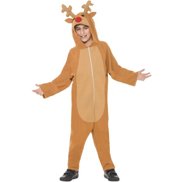 Smiffys reindeer all in one costume brown hooded jumpsuit - British product