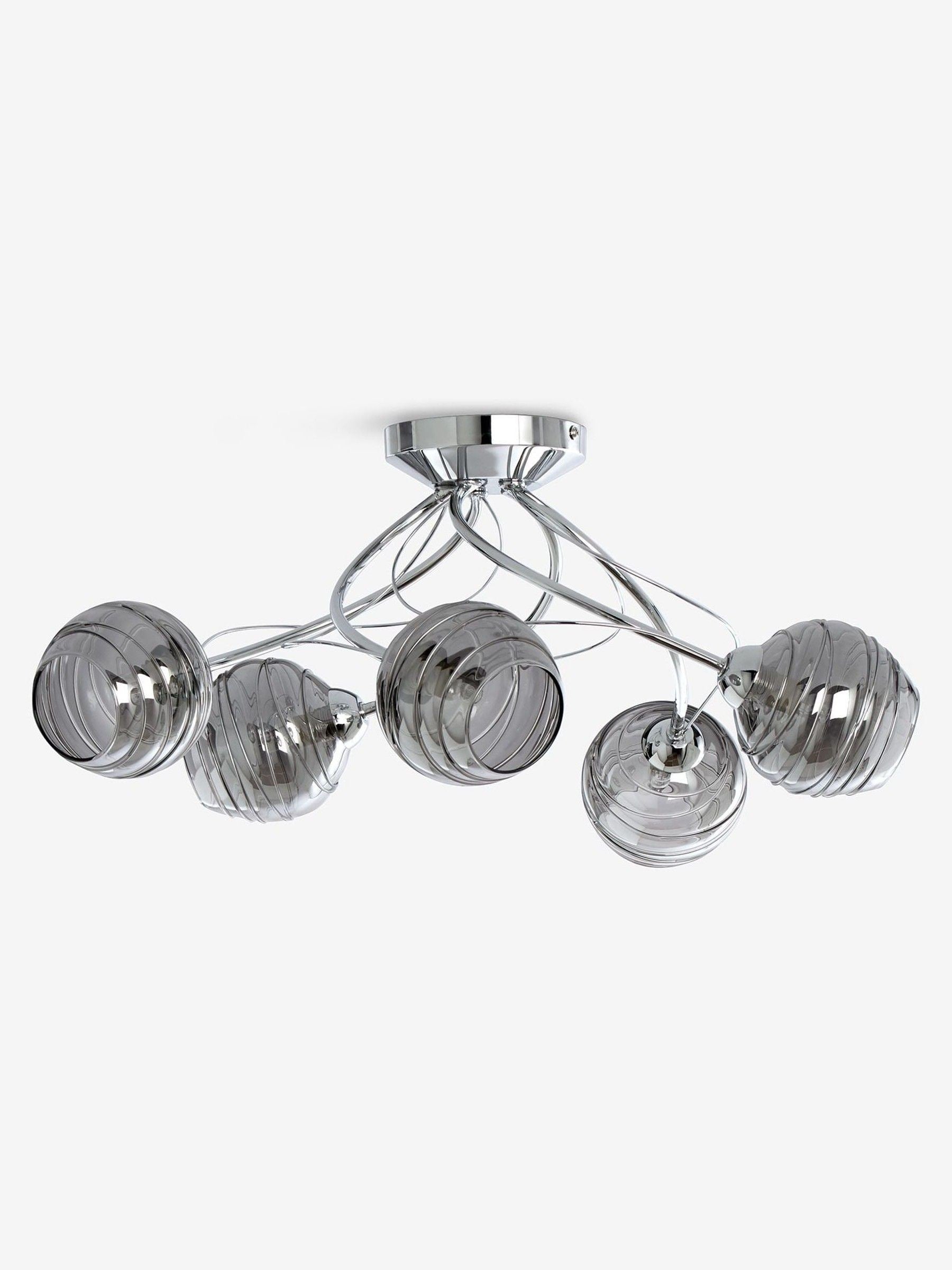 Smoke Grey Drizzle ceiling light with chrome finish and smoke glass shades, UK version