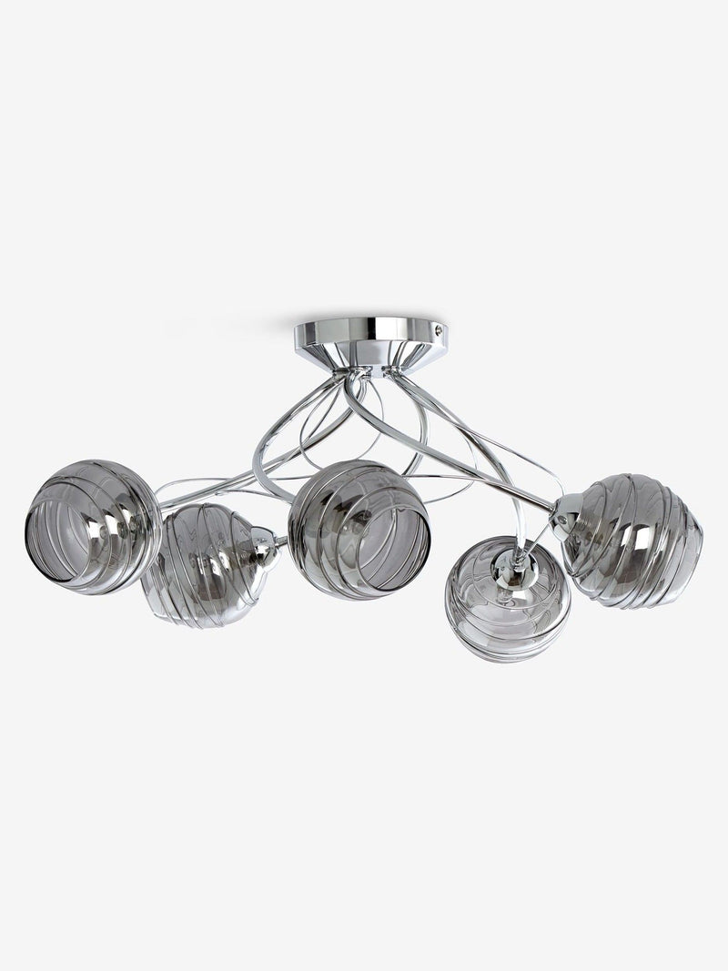 Smoke Grey Drizzle ceiling light with chrome finish and smoke glass shades, UK version