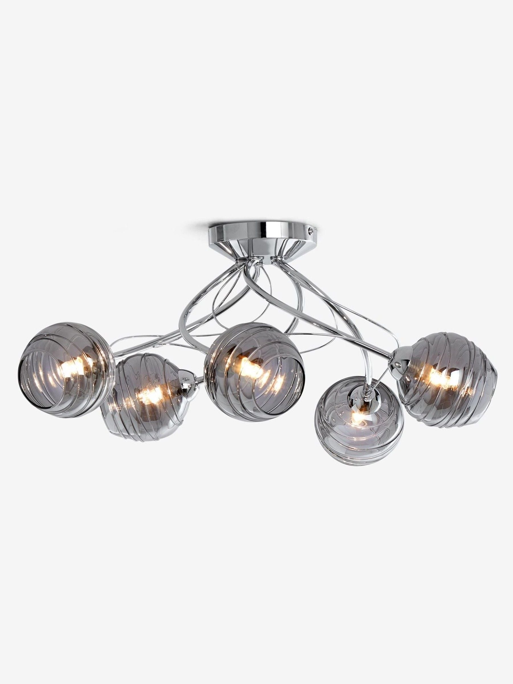 Smoke Grey Drizzle ceiling light with chrome finish and smoke glass shades, UK version