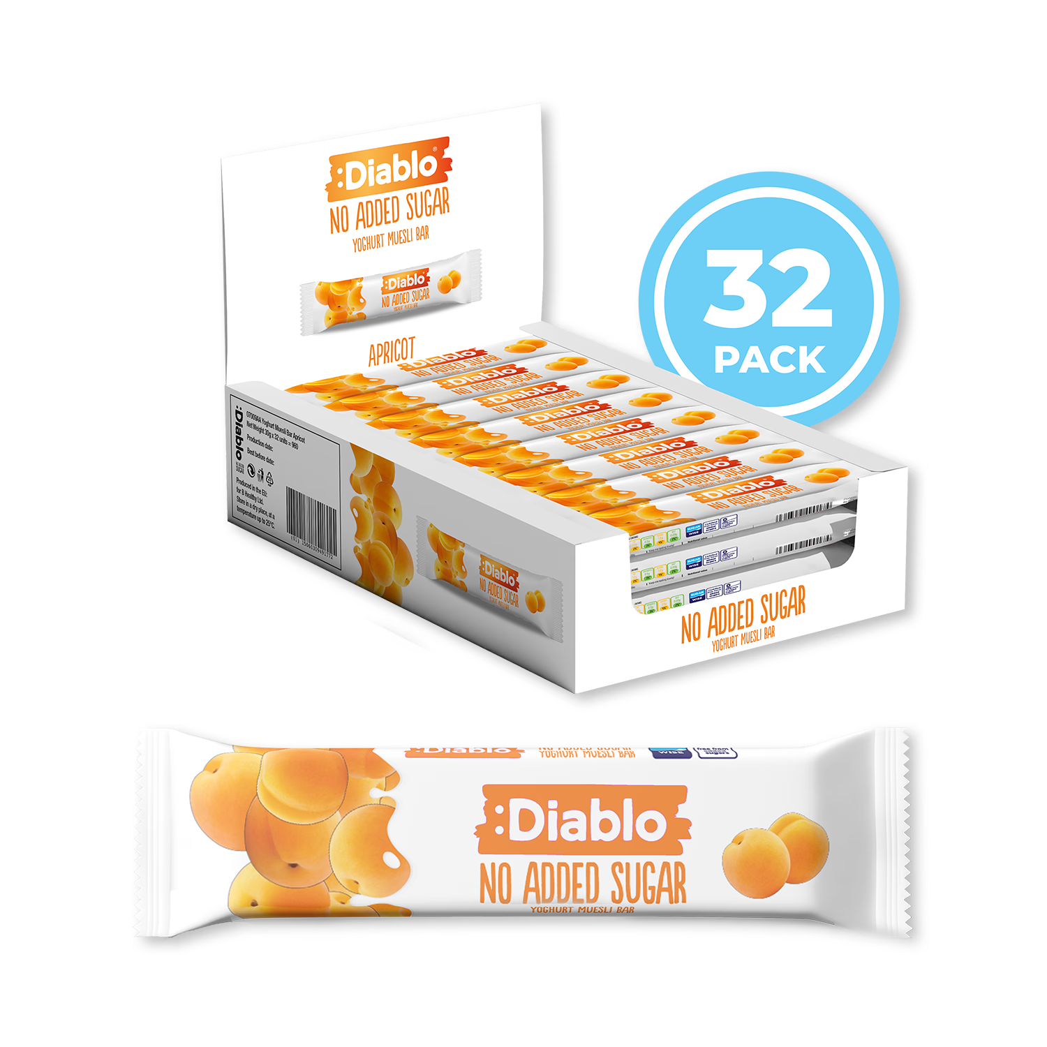 Diablo yoghurt coated muesli bar apricot 30g - British product