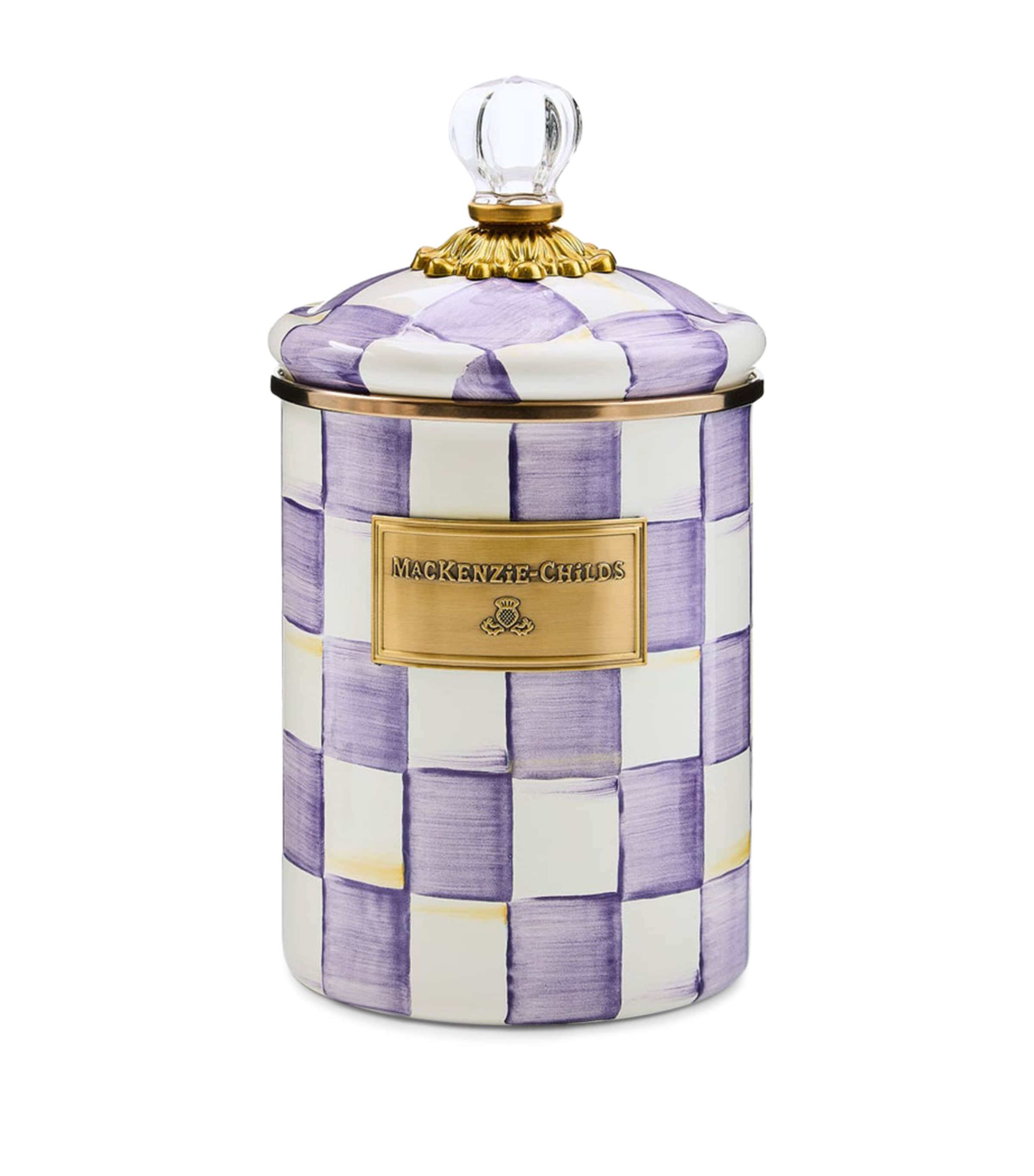 MacKenzie-Childs medium violet check canister 21.5cm (British brand)