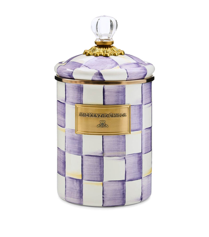 MacKenzie-Childs medium violet check canister 21.5cm (British brand)