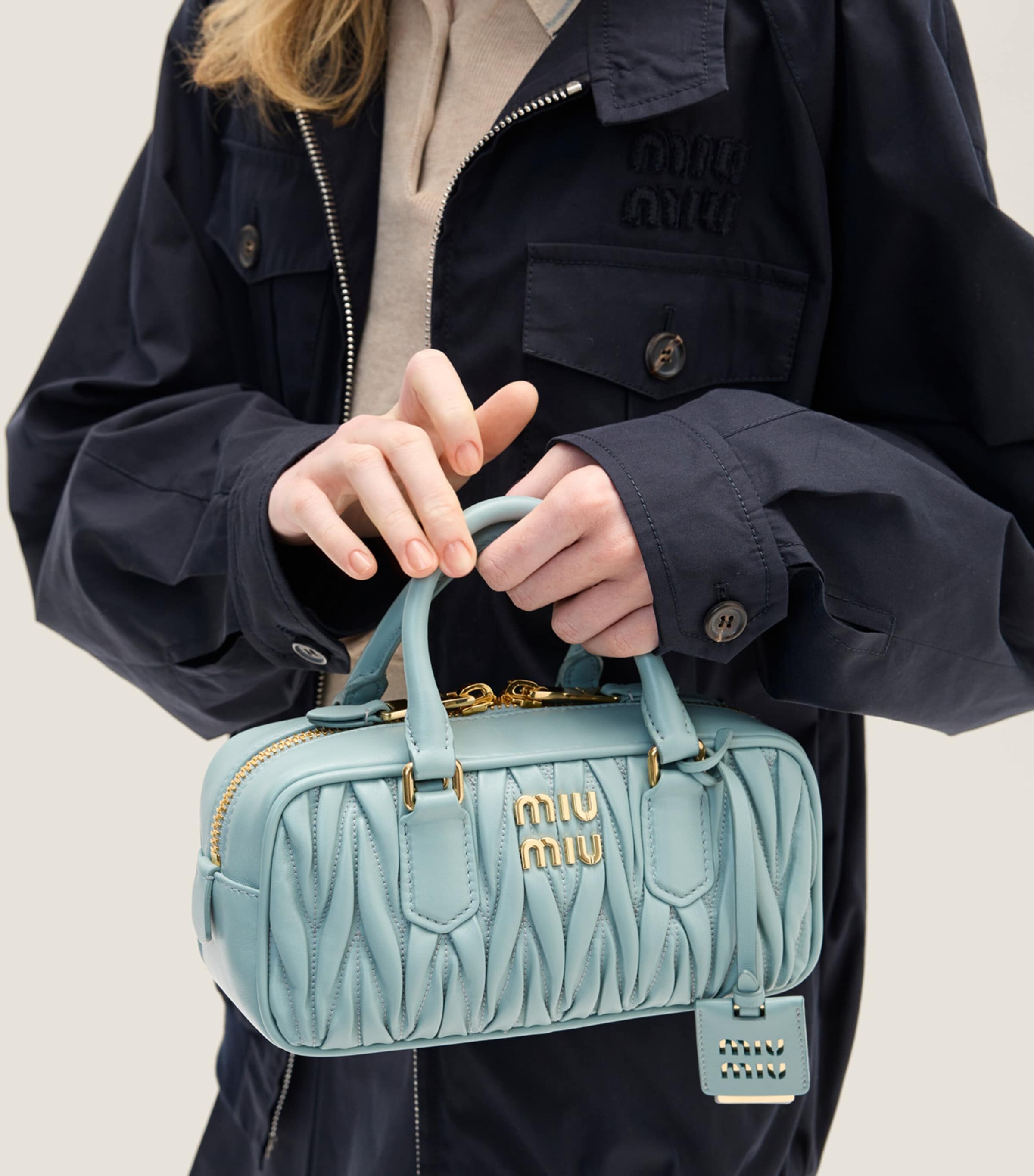 Miu Miu Arcadie top-handle bag matelassé leather, imported from the UK