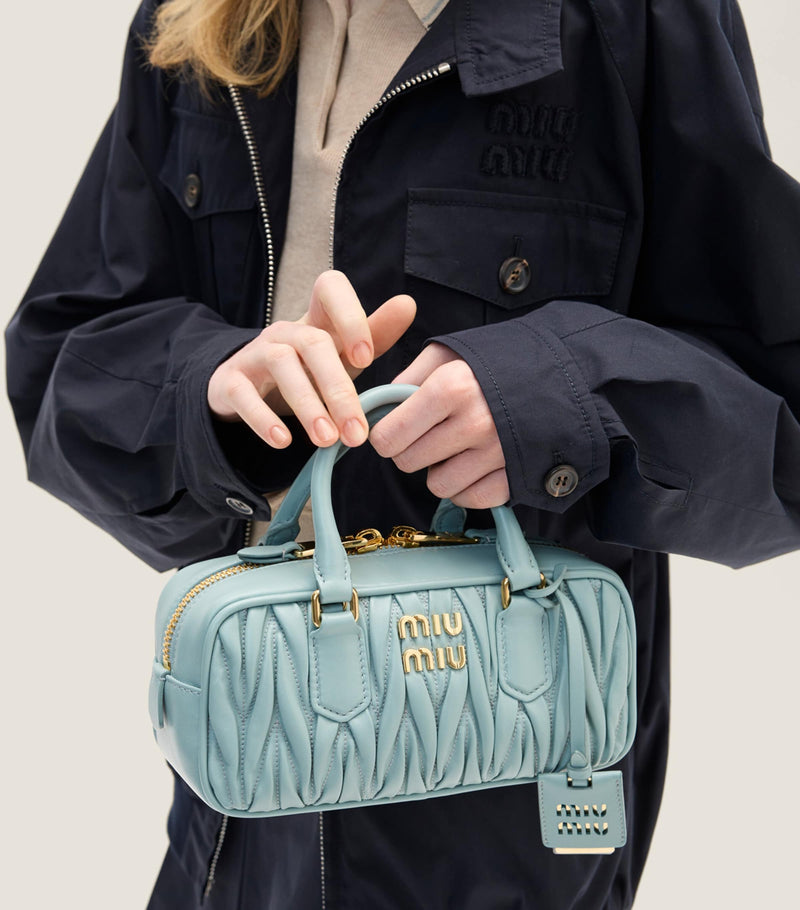 Miu Miu Arcadie top-handle bag matelassé leather, imported from the UK