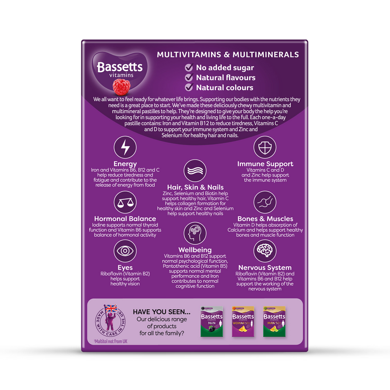 Bassetts Vitamins women's multivitamin pastilles raspberry 30 count (British brand)
