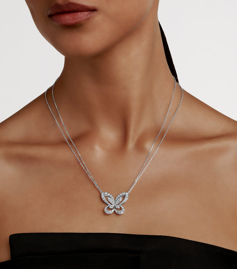 Graff large white gold diamond butterfly necklace, imported from the UK