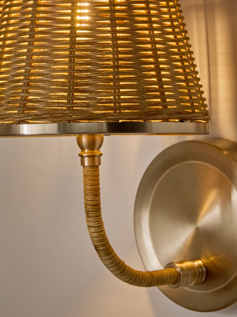 Brass Stratford woven rattan wall light (British brand)