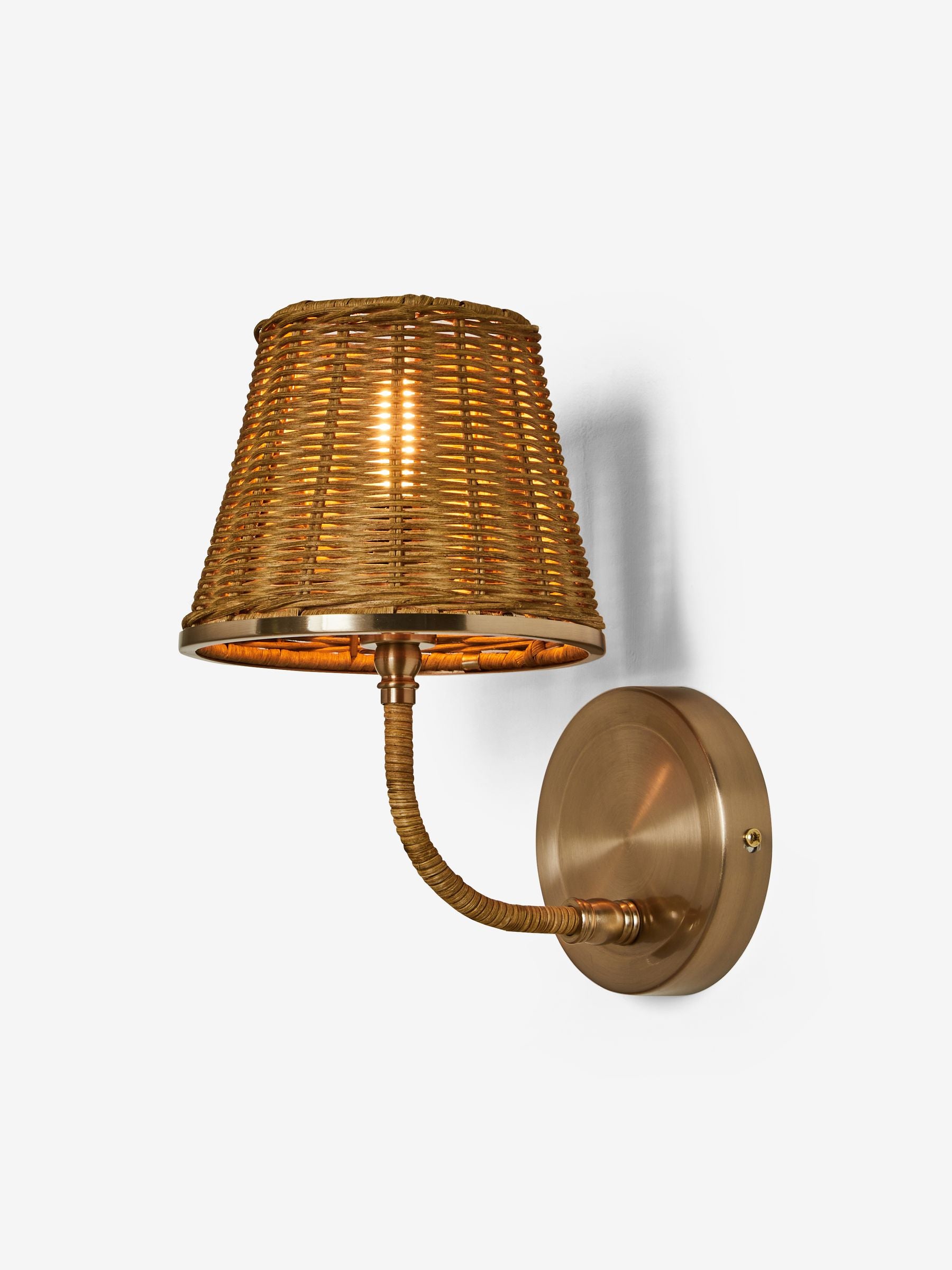 Brass Stratford woven rattan wall light (British brand)
