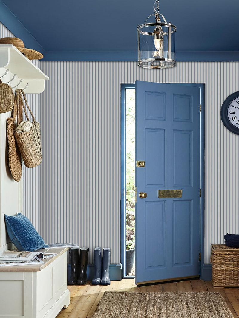 Laura Ashley Blue Farnworth Stripe wallpaper sample A4, imported from the UK