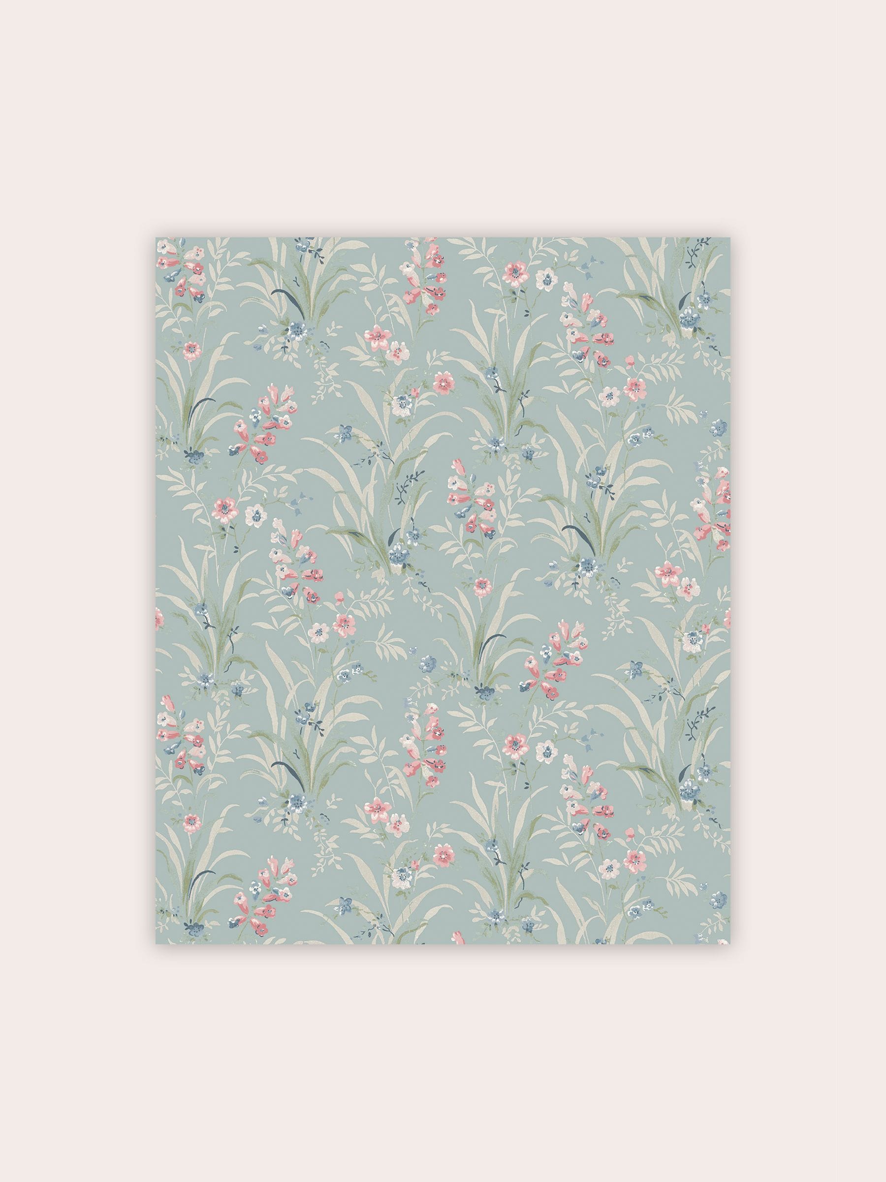 Laura Ashley Mosedale Posy wallpaper sample A4 dark duck egg blue, UK version