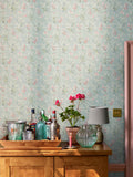 Laura Ashley Mosedale Posy wallpaper sample A4 dark duck egg blue, UK version