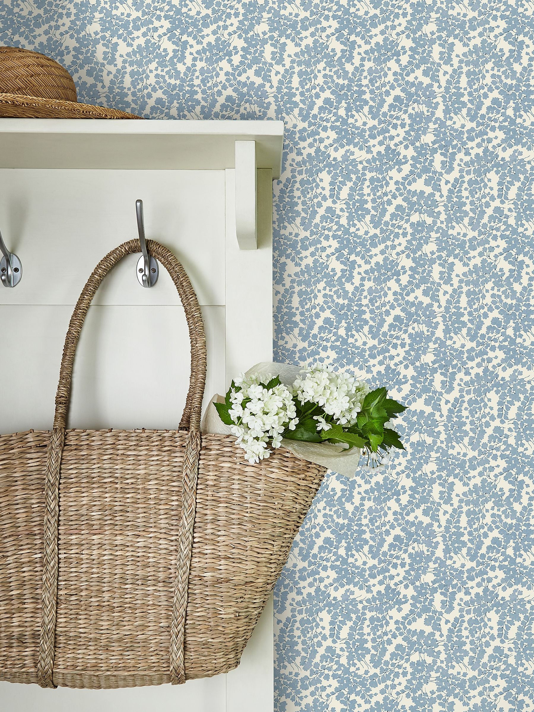 Laura Ashley wallpaper sample Newport Blue Cariad Spray A4, UK version