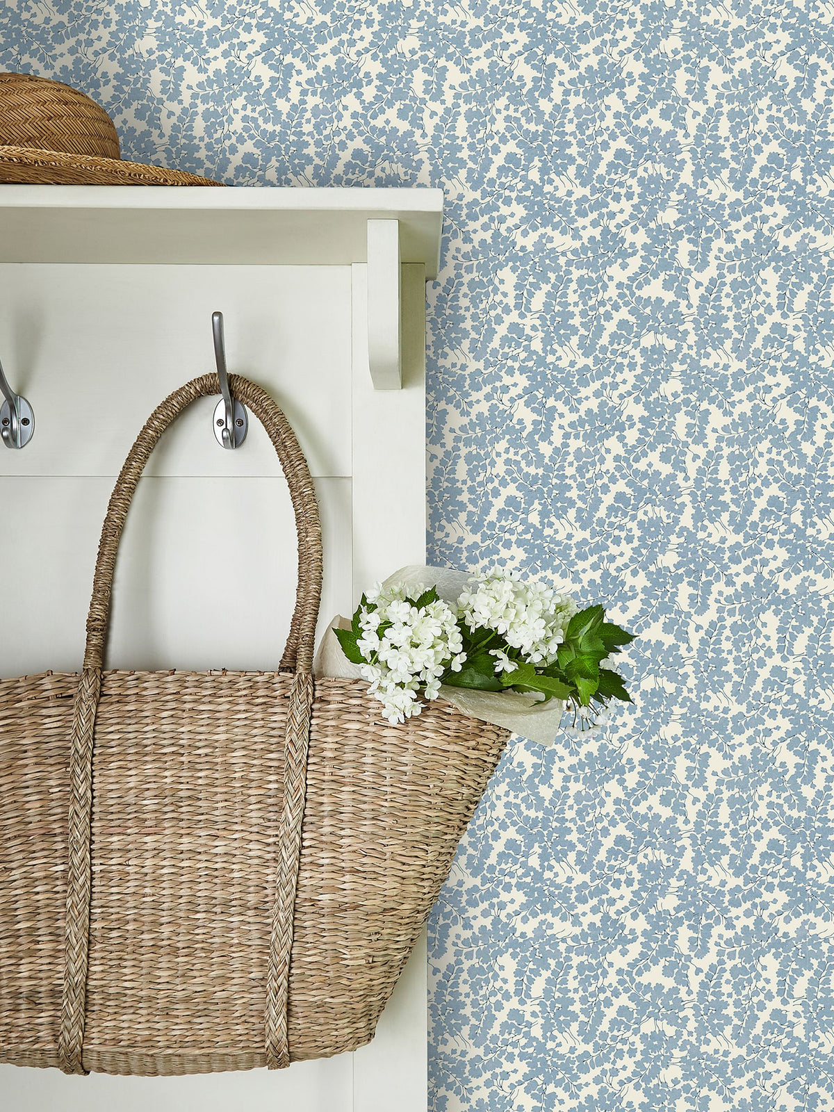 Laura Ashley wallpaper sample Newport Blue Cariad Spray A4, UK version