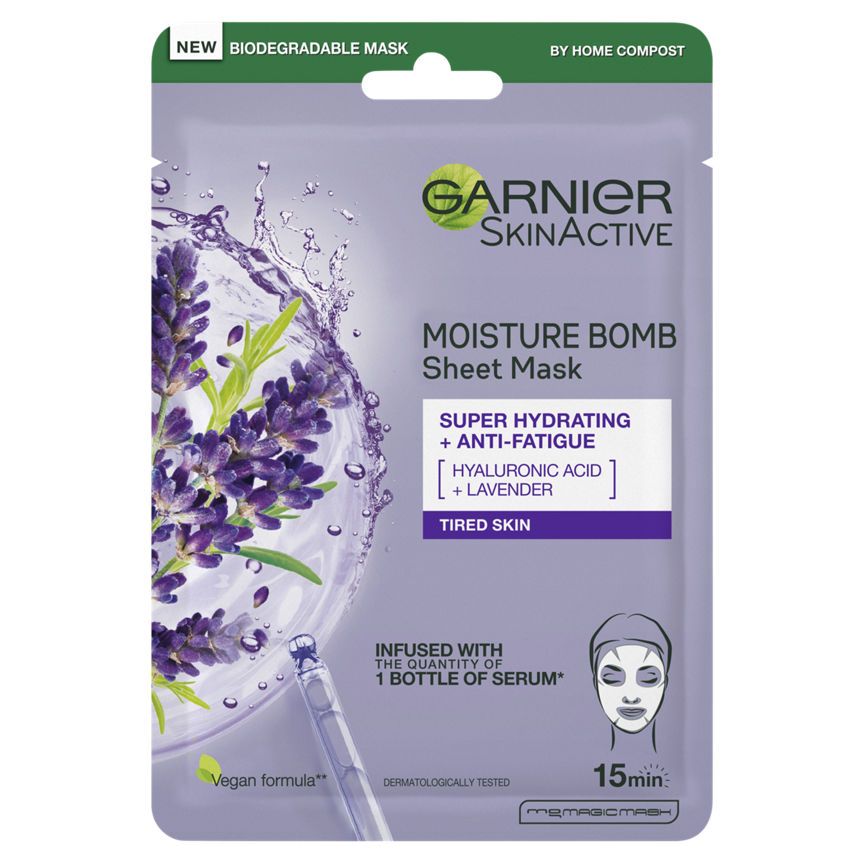 Garnier Skin Active Moisture Bomb Lavender Hydrating Sheet Mask GOODS ASDA   