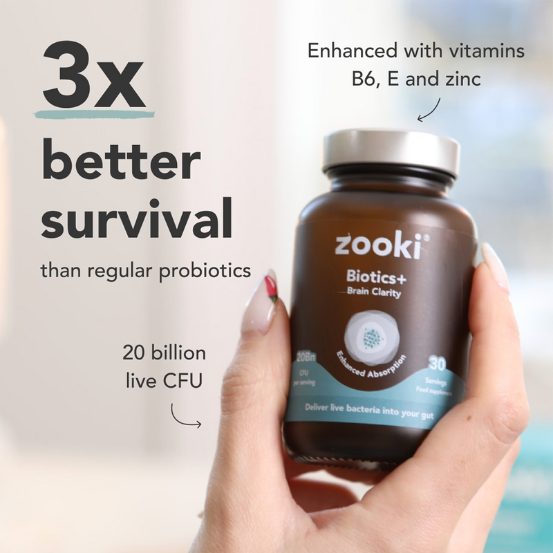 Zooki Biotics+ Brain Clarity probiotic supplement 30 capsules, imported from the UK