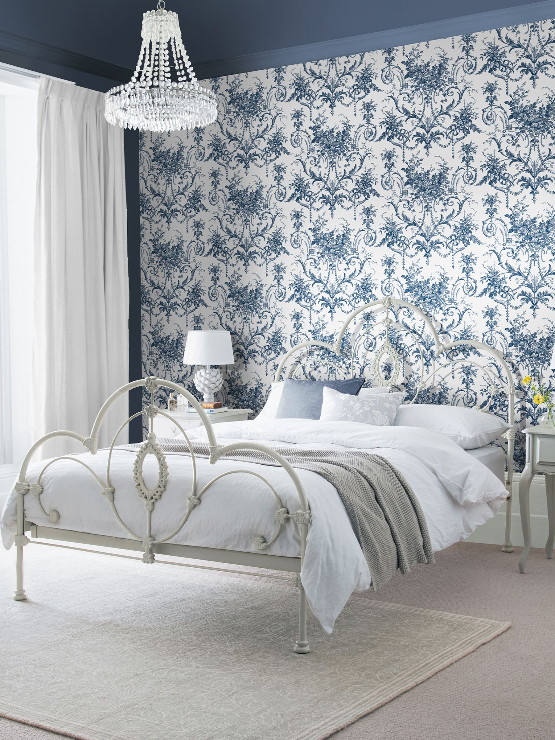 Laura Ashley wallpaper sample Blue Tuileries Midnight Blue A4, imported from the UK