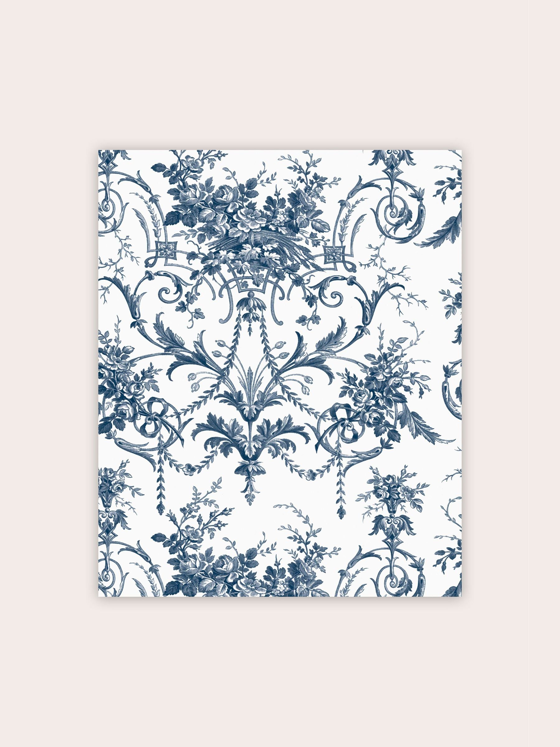 Laura Ashley wallpaper sample Blue Tuileries Midnight Blue A4, imported from the UK