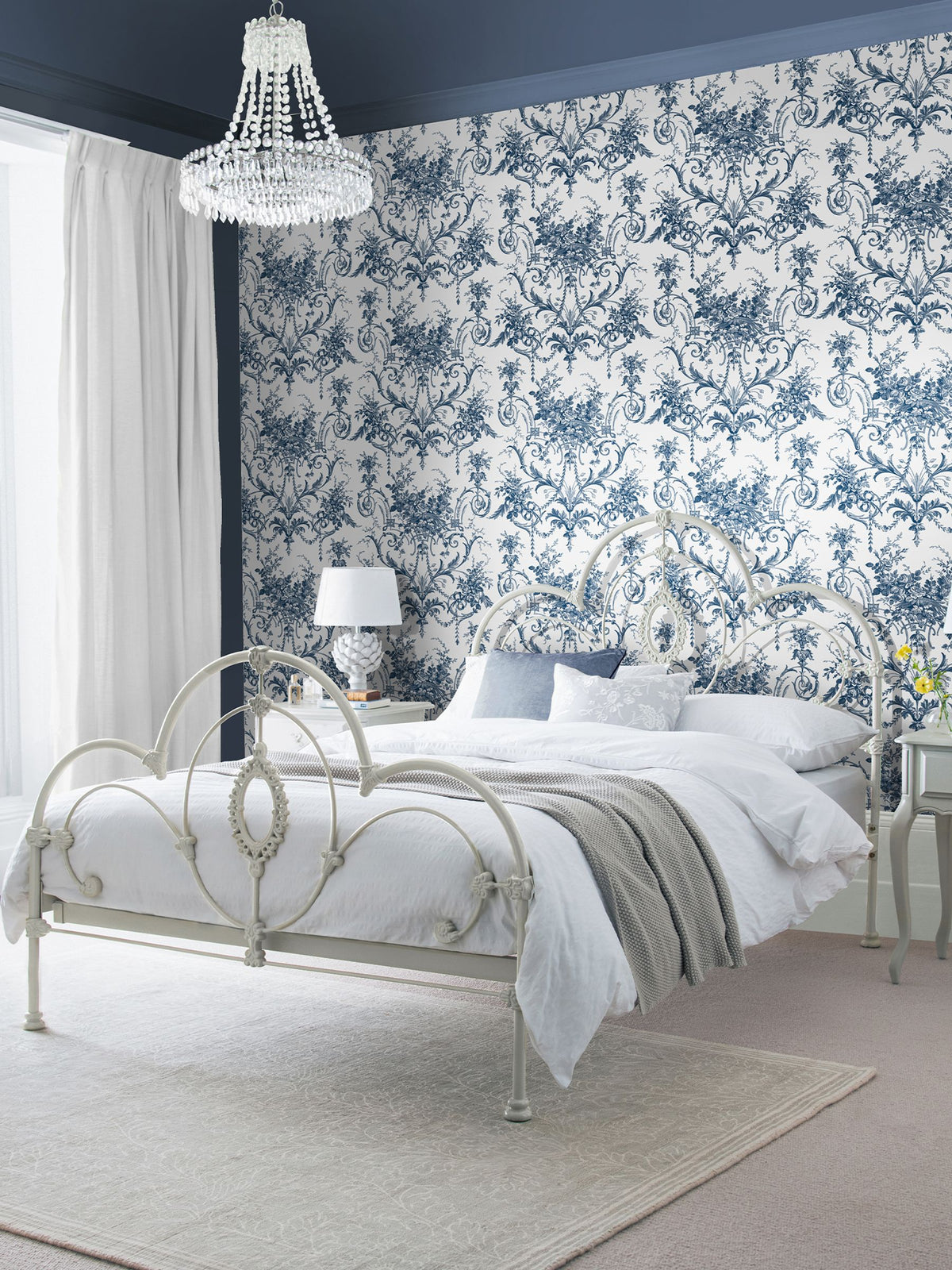 Laura Ashley wallpaper sample Blue Tuileries Midnight Blue A4, imported from the UK