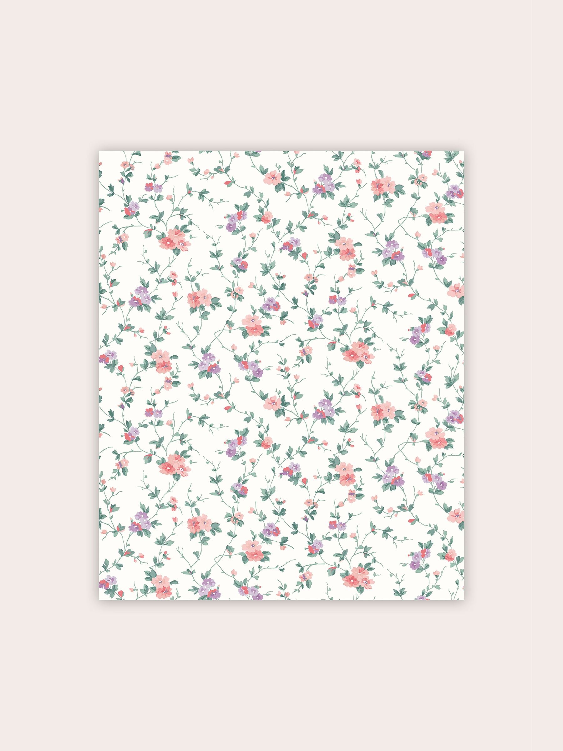 Laura Ashley Coral Pink Priory wallpaper sample, UK version