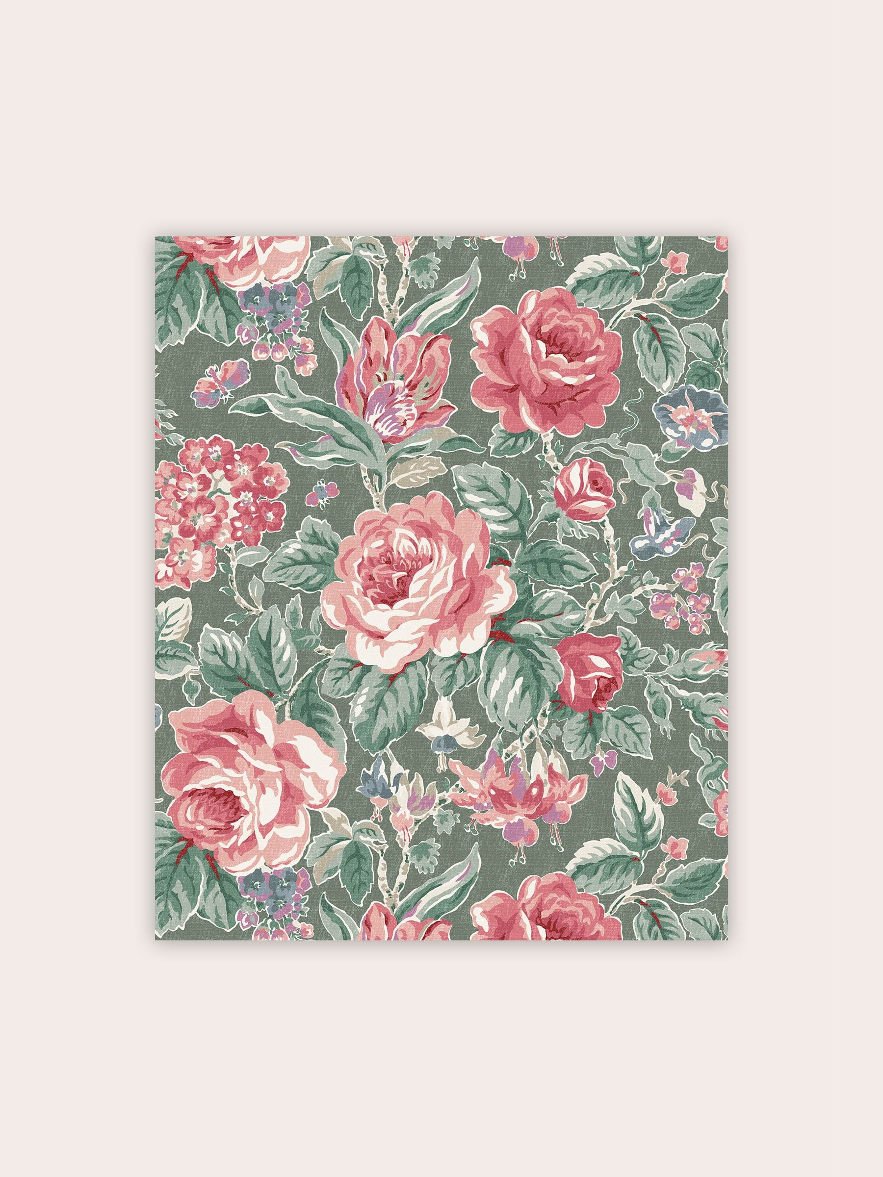 Laura Ashley wallpaper sample Green Wild Roses A4 - British product