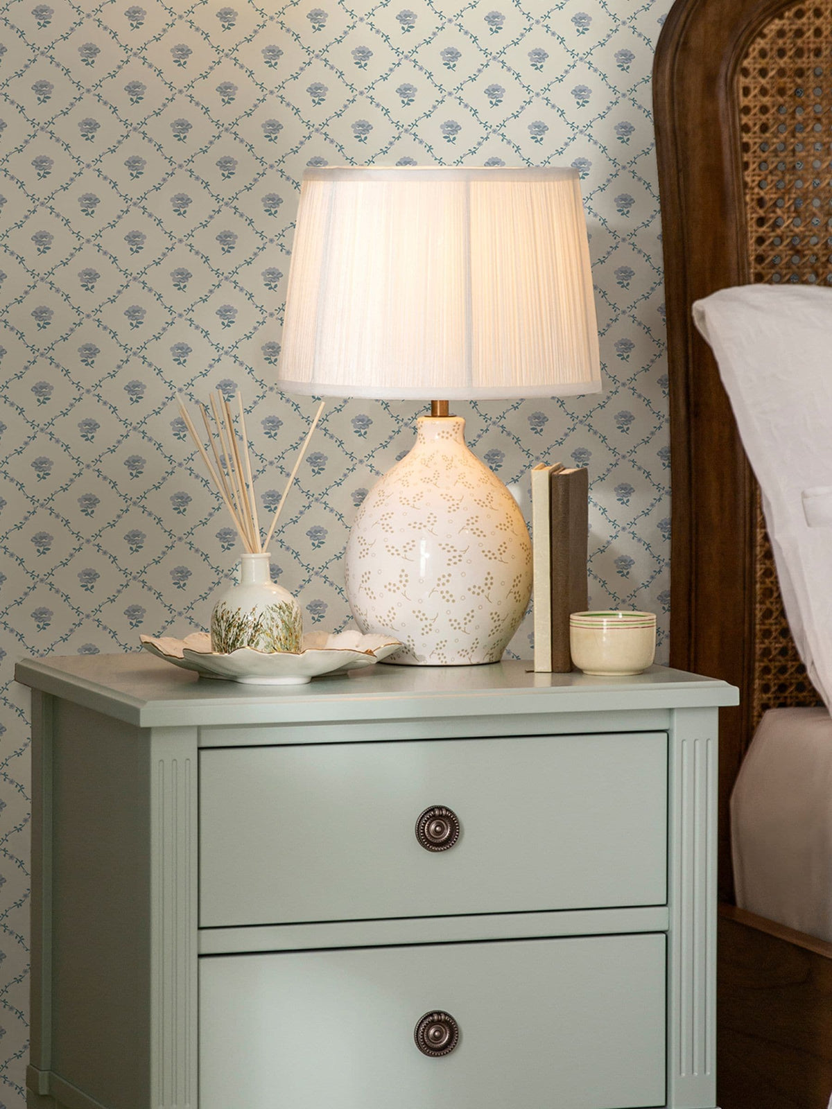 Laura Ashley wallpaper sample Blue Kate A4, UK version