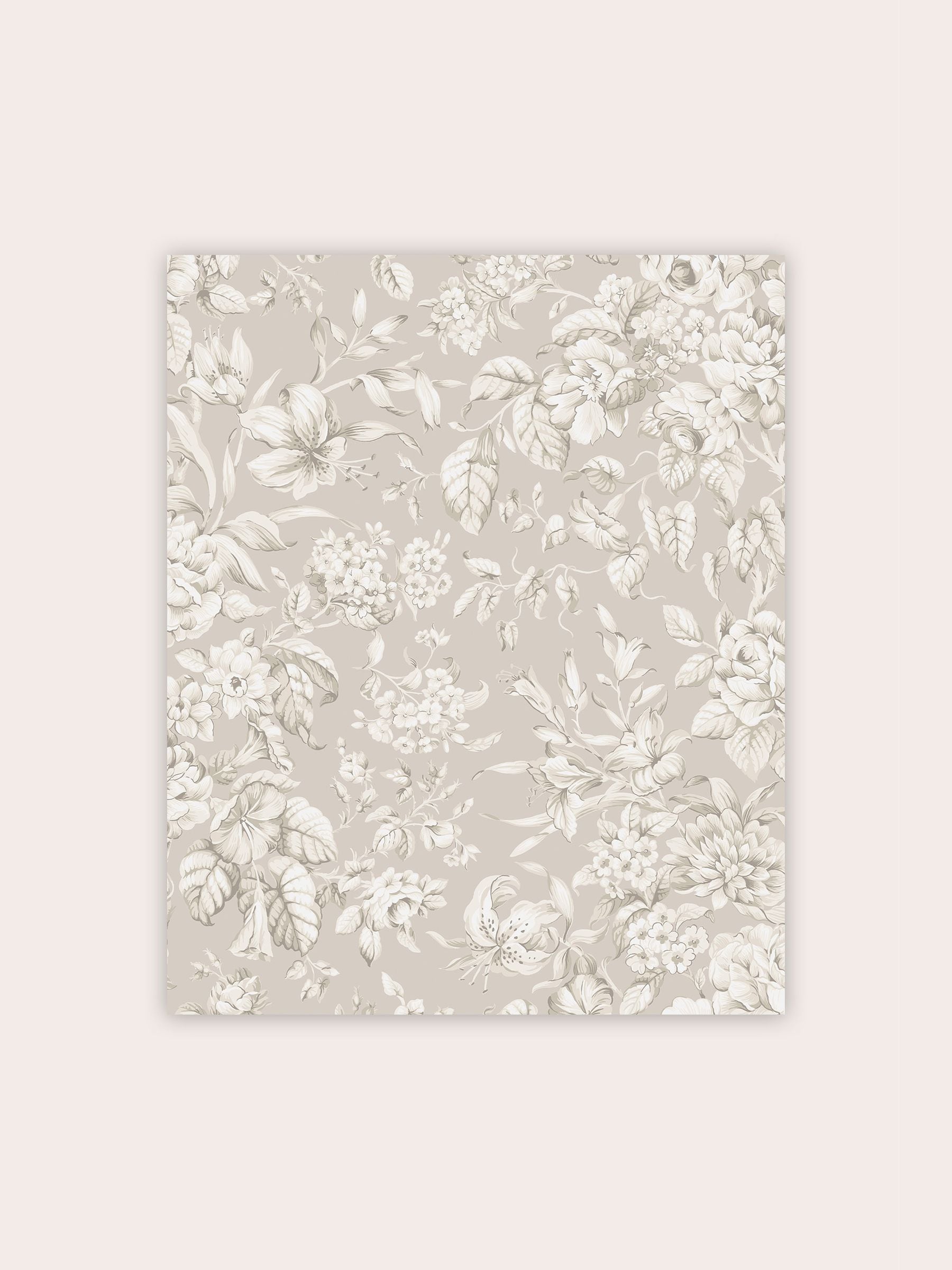 Laura Ashley Heledd Blooms dove grey wallpaper sample A4, UK version