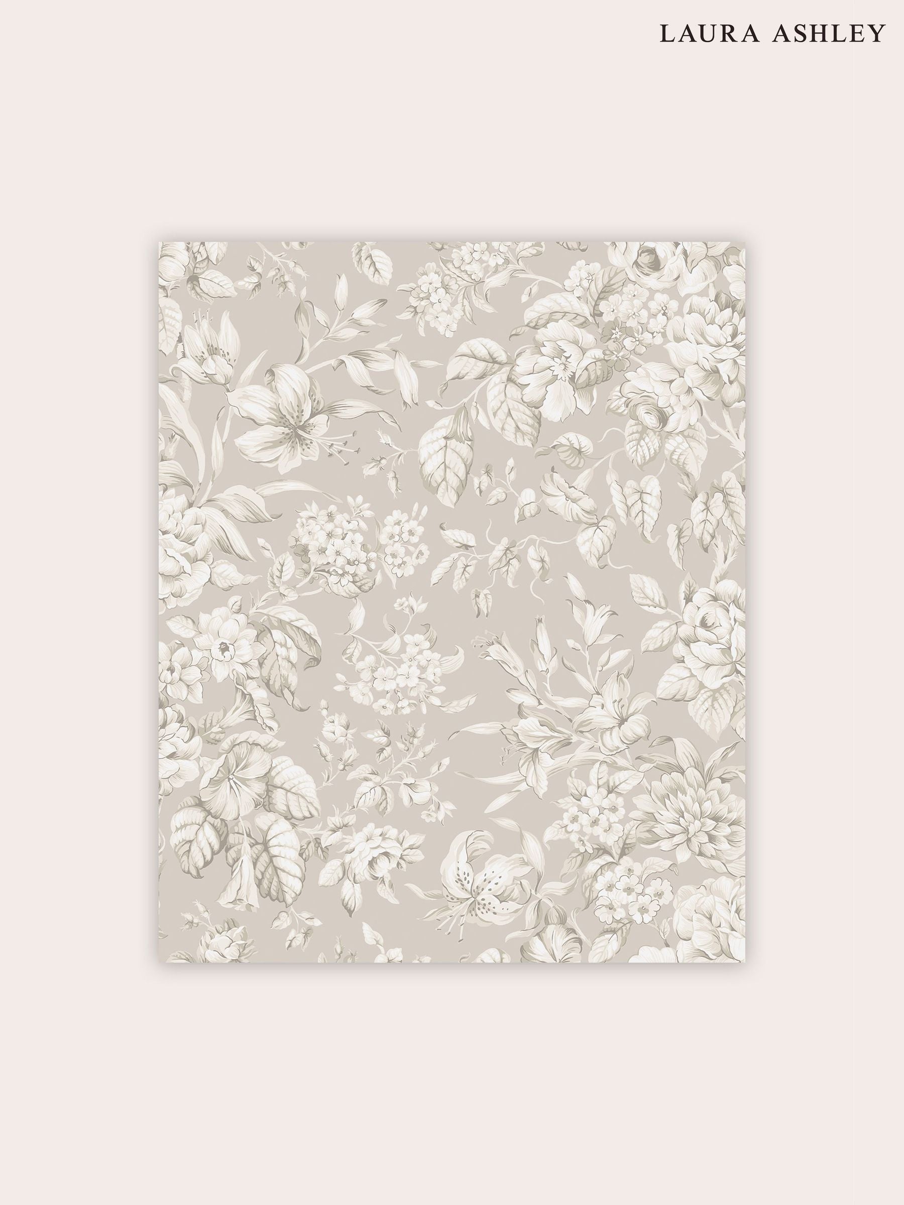 Laura Ashley Heledd Blooms dove grey wallpaper sample A4, UK version