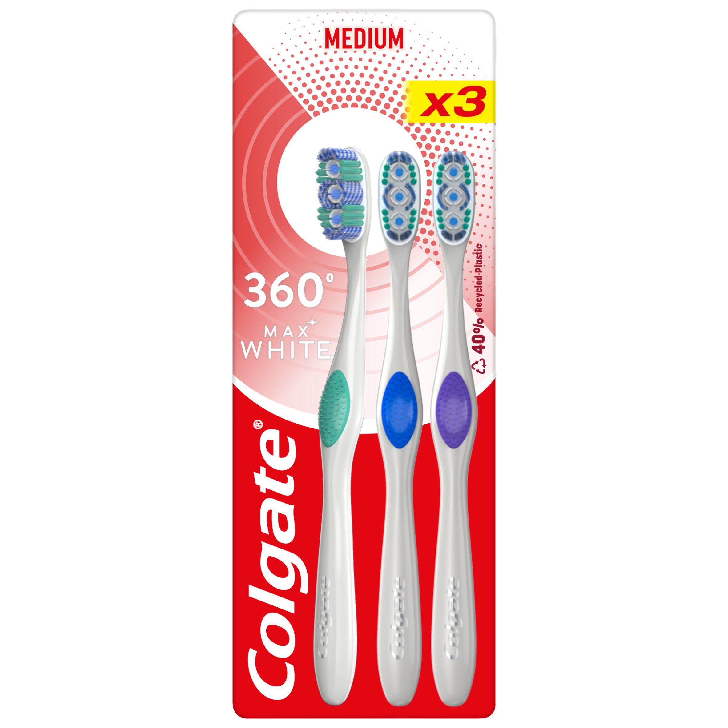 Colgate 360 Max White Medium Manual Toothbrush x3 GOODS Sainsburys   